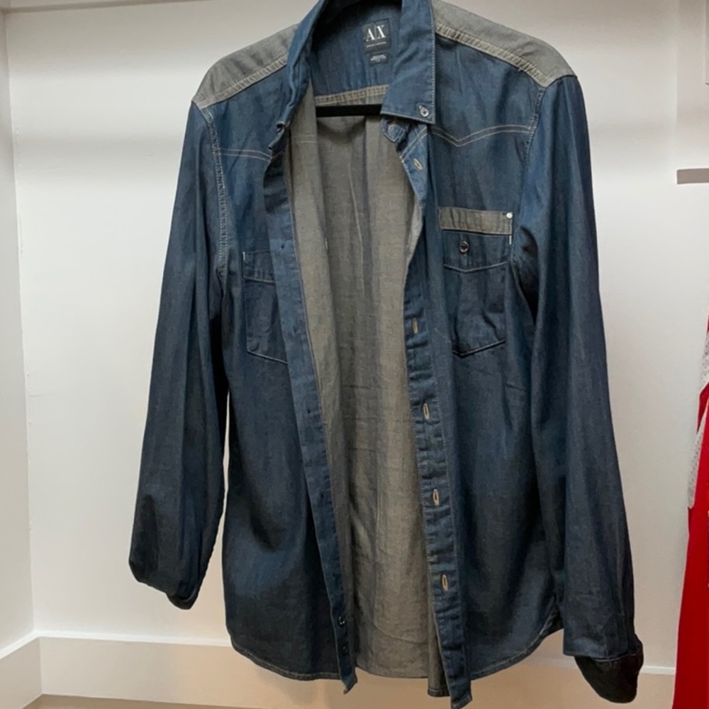 Armani Exchange light denim button down shirt Large - Picture 1 of 4